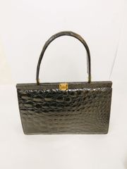 dk  GENUINE REPTILE LEATHER 爬虫類革 ハンドバッグ フォーマル がま口 小銭入れ、鏡、保存袋付 ドイツ製 ビンテージ
