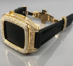 GimelZayin　ブラックゴールド★アップルウォッチ ステンレス カバー　キラキラ　ラバーベルト　ケース 44mm 45mm 4 5 6 7 8 se メンズ レディース Apple Watch バンド