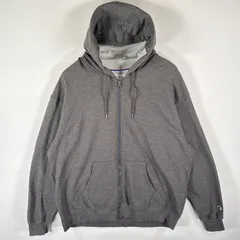 古着 チャンピオン Champion パーカー フルジップ スウェット ワンポイントロゴ刺繍 大きいサイズ XXL  ダークグレー メンズ