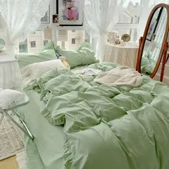 【数量限定】布団カバーセット 寝具カバーセット 3点セット 4点セット フリル付き布団カバー 寝具カバー 洋式・和式兼用 ベッドカバー 掛け布団カバー ボックスシーツ 枕カバー シーツカバー 肌に優しい ピーチスキン加工 北欧風 四季通用