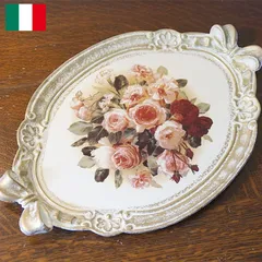 湯布院アンティーク イタリア製 押し花 コーヒートレイ 木製