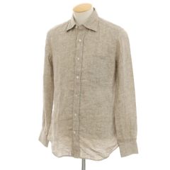 【新品】グランシャツ Glanshirt リネン ワイドカラー カジュアルシャツ アッシュブラウン【サイズ37】【メンズ】