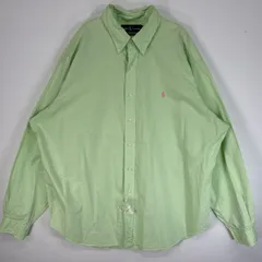 古着 ラルフローレン RALPH LAUREN 長袖シャツ ロゴ 刺繍 大きいサイズ ボタンダウン XXL  グリーン系 無地 メンズ