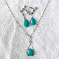 【ターコイズ】雫ネックレス&ピアス/イヤリングセット (金具交換無料)