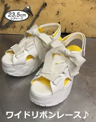 ☆新品未使用・美品☆ 23.5cm ヨースケ YOSUKE 厚底サンダル レディース ホワイトコンビ レースアップサンダル リボン スニーカーサンダル スポーツサンダル 白 約7cm ヒール MY659-281