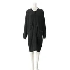 Q7092タ　calma ふわりフェザーヤーン ロングニットカーディガン　LL　ブラック