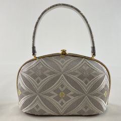 和装バッグ 優品 フォーマル 七宝 花 銀糸 灰色 正絹 和装小物  【中古】