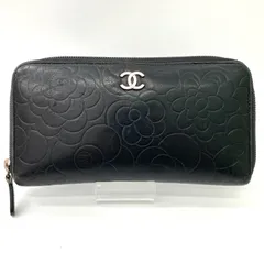 【CHANEL】シャネル ラムスキン カメリア ラウンドファスナー 長財布 ブラック ★