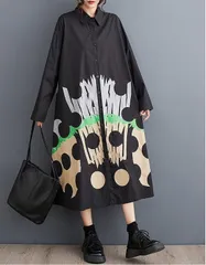 新品 2026新作 個性的なデザイン プリント 大きいサイズ レディース シャツ　ワンピース　ロング　春 秋冬 新品 長袖