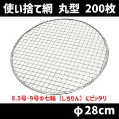 使い捨て焼き網 丸 φ280mm（28cm） 200枚セット しちりん 七輪 丸網　北海道・沖縄以外送料無料