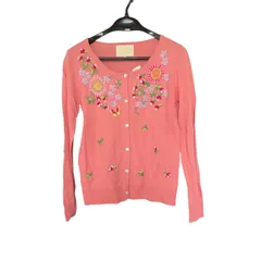 Z1567chesty（チェスティ）長袖 カーディガン 花刺繍 フリーサイズ F ピンク 丸首 マルチカラー ラウンド フラワー