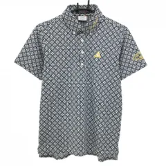 【超美品】ルコックゴルフ 半袖ポロシャツ 白×ネイビー 総柄 ボタンダウン  メンズ M ゴルフウェア le coq sportif