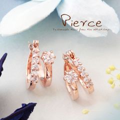 フープピアス レディース ピアス フープ ジルコニア 18金 18kコーティング ピンクゴールド K18GP 両耳 リング お洒落 きれいめ 大人可愛い