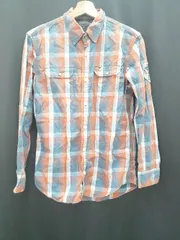 ◇ Θ TOMMY HILFIGER トミーヒルフィガー チェック ワッペン 長袖 シャツ サイズS ブルー系オレンジ系 メンズ E  【1508060001061】