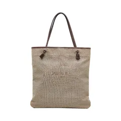 プラダ ジャガードロゴ トートバッグ ハンドバッグ ベージュ ブラウン キャンバス レザー レディース PRADA【1-0115871】