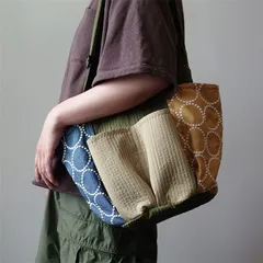 SGYP062【手作り・一点もの】手縫いと布の物語 民藝 / 布バッグ 刺し子×パッチワーク｜オリジナルデザインの大容量ショルダートートバッグ  ショルダーバッグ 手作り（大容量・斜めがけ）