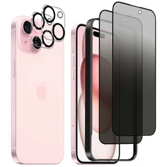 DZHFU iPhone 15 【28°覗き見防止】強化ガラスフィルム 6.1インチ 全面保護フィルム 指紋付着防止 気泡防止 ガイド枠付き 貼り付けは簡単【強化ガラスフィルム(2枚入り)＋レンズ保護フィルム (2枚入り)】4枚セット