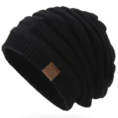 [Andeor] ニット帽 メンズ 冬 防寒 ふわふわ裏起毛・保温強化・360度美シルエット・静電気防止・大きいサイズ・伸縮性 保温 柔らかい シンプル おしゃれ 防風 無地 通勤・通学・自転車・スキー・スポーツ・アウトドア 男女兼用 (ブラック)