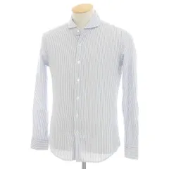 【中古】エディフィス EDIFICE コットン シアサッカー ストライプ カッタウェイ カジュアルシャツ ライトネイビーxホワイト【サイズS】【メンズ】