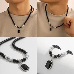 ホワイト/タイガーストーンネックレスペンダント（145）エスニックユニセックス