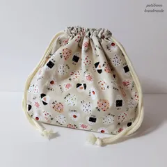 【ハンドメイド】色んな具材のおにぎりが散りばめられたお弁当袋・ランチボックスが入る・ハンドメイド・忙しい会社員のランチタイムのお供に