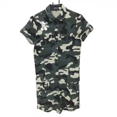 パーリーゲイツ 半袖オールインワン グリーン系×ベージュ×黒 カモフラ 迷彩 スナップボタン レディース 0(S) ゴルフウェア PEARLY GATES