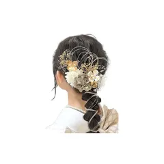 [JZOON] 髪飾り 人気 髪飾り セット ヘアアクセサリー ヘアーアレンジ 花 ドライフラワー 水引 振袖 和服 和装 着物 袴 浴衣 成人式 結婚式 卒業式 七五三 お祭り ポニーテール 白/カーキ A5104