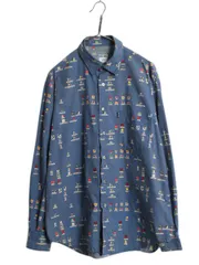 【お得なクーポン配布中!】 90s イタリア製 モスキーノ 総柄 長袖 シャツ メンズ L オールド コットン イラスト アート グラフィック プリント ポケット付き ゆったり