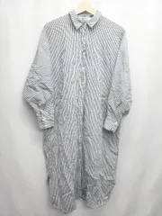 ◇ Θ nano universe ナノ ユニバース ストライプ 長袖 膝下丈 シャツ ワンピース サイズF ブラック系 レディース E  【1506250014709】