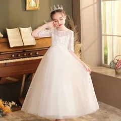 子供 ドレス キッズ 女の子 子ども 子供服 ピアノ発表会 ドレス コンクール 発表会ドレス ワンピース キッズドレス フォーマルドレス 大人っぽい ロング丈 チュール 刺繍 発表会 結婚式 パーティドレス 120~170cm defu14☆DZ10