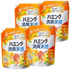 ハミング消臭実感 柔軟剤 つめこみ洗いも、部屋干しも、無敵消臭！ハミング内Ｎｏ．１抗菌 オレンジ＆フラワーの香り つめかえ用 2,600ml×4個