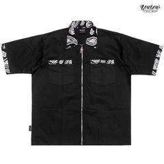 LOWLOW STREETWEAR CRUISE NIGHT BANDANA ZIPUP SHIRTS【BLACK】( ワークシャツ ジップシャツ 半袖 ショートスリーブ バンダナ ペイズリー PAISLEY LOWRIDER ローライダー ロサンゼルス)