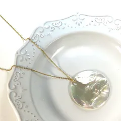 マザーオブパール ホワイトシェル 40mm 真珠母貝 イエローゴールド YG 金属アレルギー対応 ステンレス ネックレス チェーン 1.2mm 小豆チェーン 選べる 35～80cm サージカルステンレス 彼女 母の日 プレゼント 贈り物 レディース クリスマス