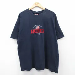 XL/古着 半袖 ビンテージ Tシャツ メンズ 00s 星条旗 アメリカ 刺繍 大きいサイズ コットン クルーネック 紺 ネイビー 25apr05 中古