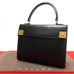 極 美品 CELINE セリーヌ ヴィンテージ ロゴ リング金具 カーフ レザー 本革 ハンドバッグ ミニ トートバッグ ブラック 黒 41621