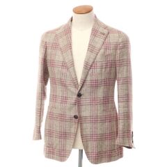 【中古】タリアトーレ TAGLIATORE ウールシルク チェック 2B カジュアルジャケット ブラウンxピンク【サイズ46】【メンズ】