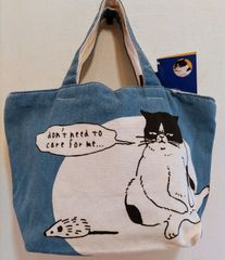 【猫ミニトートバッグ】帆布よこミニトート（マツネコ）ブルー