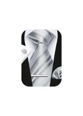 【在庫セール】卒業式 二次会 入学式 就活 婚礼用 4点セット パーティー カフスボタン タイピン チーフ ネクタイ ネクタイ HTJ-02S メンズ シルバー 結婚式 [HISDERN]