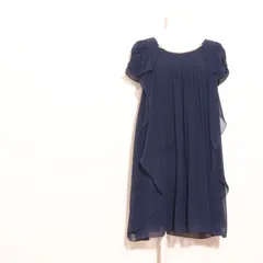 ★美品★ Bou Jeloud ブージュルード ワンピース　膝丈　半袖　パール　サイドジップアップ　フォーマル　ドレス ネイビー 送料無料 古着 レディース