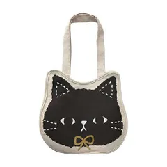 明邦 大容量 トートバッグ 黒猫のミミッツ NM003 大きめ かばん 収納 エコバッグ ショルダーバック 内側ポケット付 レディース かわいい おしゃれ ネコ柄 キャット 小物入れ カード入れ 肩掛け 動物 アニマル コットン イラスト フェイスプリント フ