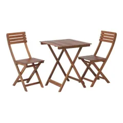 ガーデンテーブル ＆ チェア 3点セット 600×600×710mm ブラウン 折りたたみ式 木製 ガーデニング ベランダ バルコニー【代引不可】