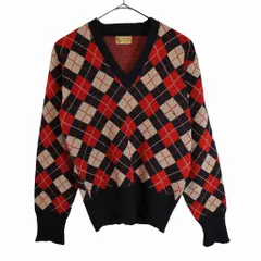 50年代 HUDSON'S Sport Store Vネック ウールニット セーター ヴィンテージ アーガイルチェック(メンズ S相当)中古 古着 O2927