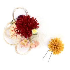 髪飾り 成人式 水引 赤 振袖 前撮り 袴 2点セット 花 黄色 ゴールド 紫 カスミソウ レース ビーズ コーム Ｕピン かんざし か No.12-0628