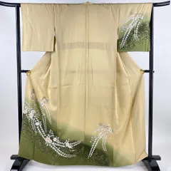 付下げ 身丈162.5cm 裄丈64cm M 袷 草花 シルエット 金銀彩 ぼかし 薄オレンジ 正絹 秀品 一つ紋 【中古】