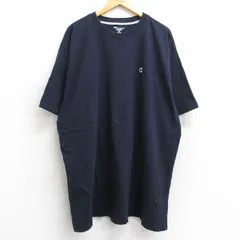 XL/古着 チャンピオン champion 半袖 ブランド Tシャツ メンズ ワンポイントロゴ 大きいサイズ ロング丈 コットン クルーネック 紺 ネイビ