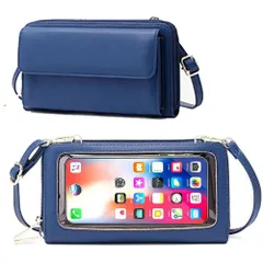 スマホショルダー 入れたまま操作 財布 一体型 レディース 防水 大きめ 大容量 斜めがけ スマホポーチ スマホバッグ ポシェット ストラップ付 (ブルー)