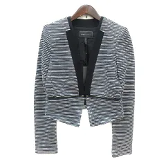 ビーシービージーマックスアズリア BCBGMAXAZRIA ノーカラージャケット 総裏地 ボーダー S 黒 ブラック /MN ■GY19のサムネイル