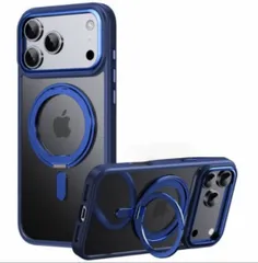 【スマホケース】 iPhone16/16pro/17/17pro/17promax リング付き マグネット搭載  青