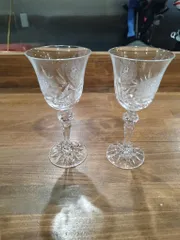 【美品】BOHEMIA Crystal フローラルカット クリスタルワイングラス 2客セット 箱付き