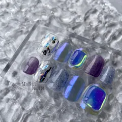 ネイルチップ チップ 青 うるうる ちゅるん 韓国 y2k キラキラ